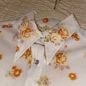 Vintage Floral Sheer Collard Button-Up Blouse